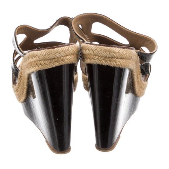 AUTH Christian Louboutin Jute Wedge Sole Black Strappy Patent Leather IT 39/US 9 - Picture 4 of 6